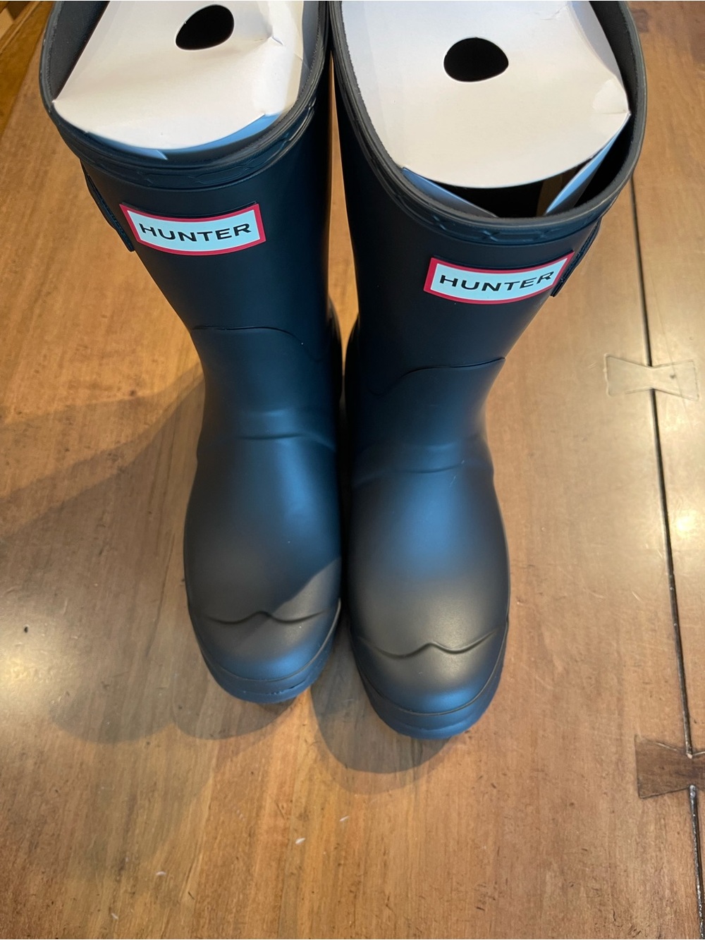 Hunter Matte Black Classic Tall Rain Boots with Red Logo Trim